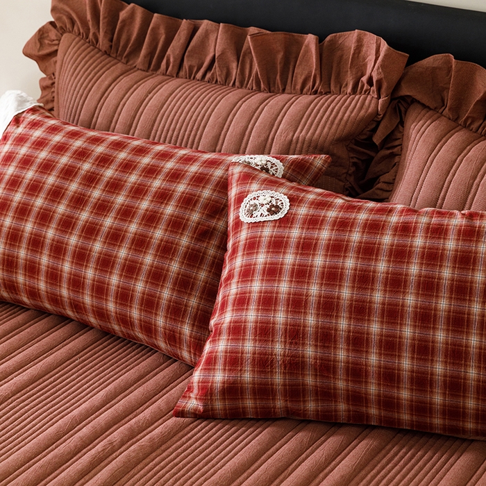 91家纺网 家纺一手货源 找家纺 菊上家纺 2026新品全棉高密水洗床盖四件套-米兰系列 米兰-红