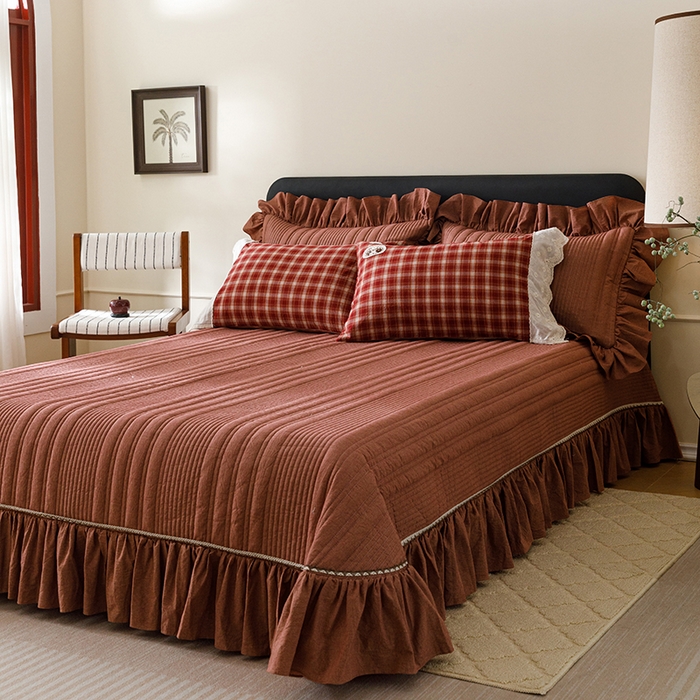 91家纺网 家纺一手货源 找家纺 菊上家纺 2026新品全棉高密水洗床盖四件套-米兰系列 米兰-红