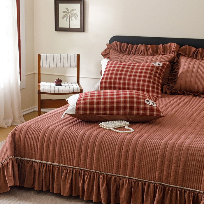 91家纺网 家纺一手货源 找家纺 菊上家纺 2026新品全棉高密水洗床盖四件套-米兰系列 米兰-红