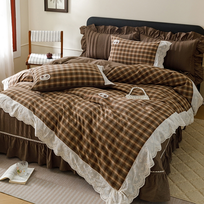 91家纺网 家纺一手货源 找家纺 菊上家纺 2026新品全棉高密水洗床盖四件套-米兰系列 米兰-咖