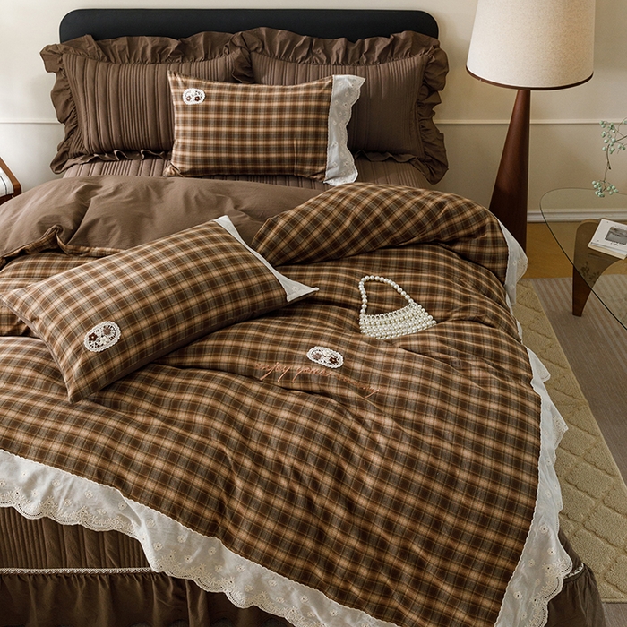 91家纺网 家纺一手货源 找家纺 菊上家纺 2026新品全棉高密水洗床盖四件套-米兰系列 米兰-咖