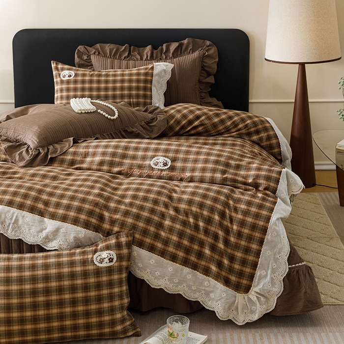 91家纺网 家纺一手货源 找家纺 菊上家纺 2026新品全棉高密水洗床盖四件套-米兰系列 米兰-咖