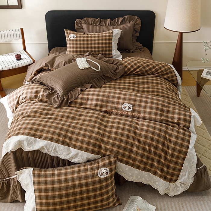 91家纺网 家纺一手货源 找家纺 菊上家纺 2026新品全棉高密水洗床盖四件套-米兰系列 米兰-咖