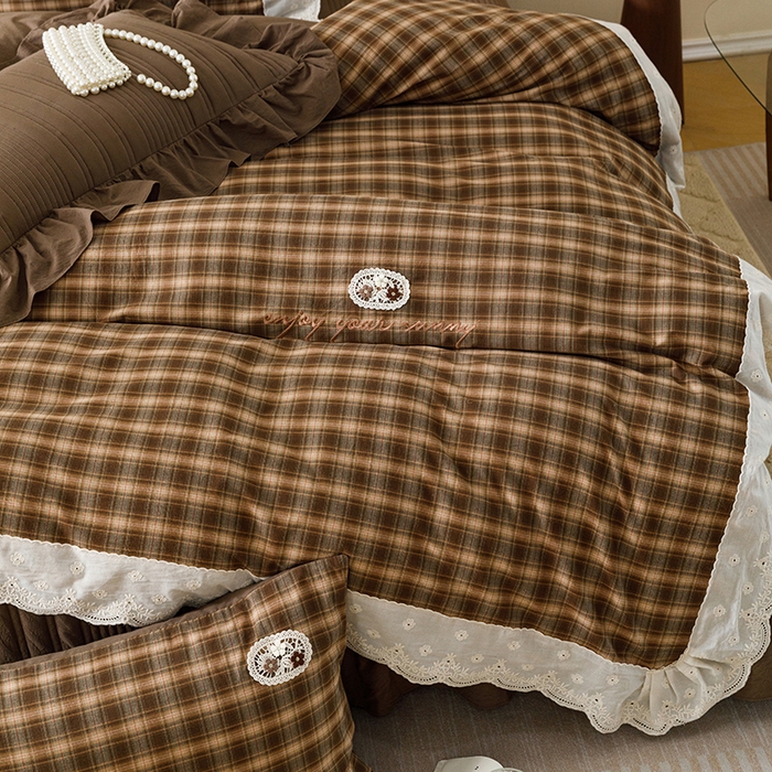 91家纺网 家纺一手货源 找家纺 菊上家纺 2026新品全棉高密水洗床盖四件套-米兰系列 米兰-咖