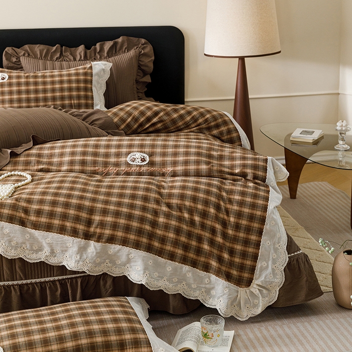 91家纺网 家纺一手货源 找家纺 菊上家纺 2026新品全棉高密水洗床盖四件套-米兰系列 米兰-咖