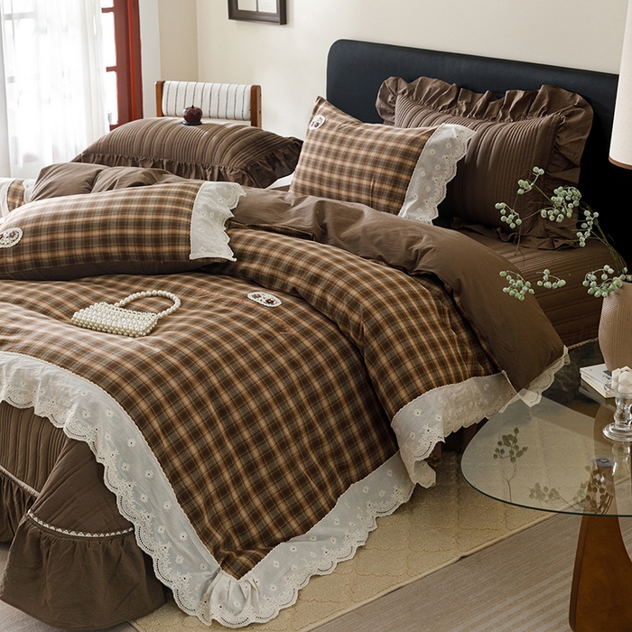 91家纺网 家纺一手货源 找家纺 菊上家纺 2026新品全棉高密水洗床盖四件套-米兰系列 米兰-咖