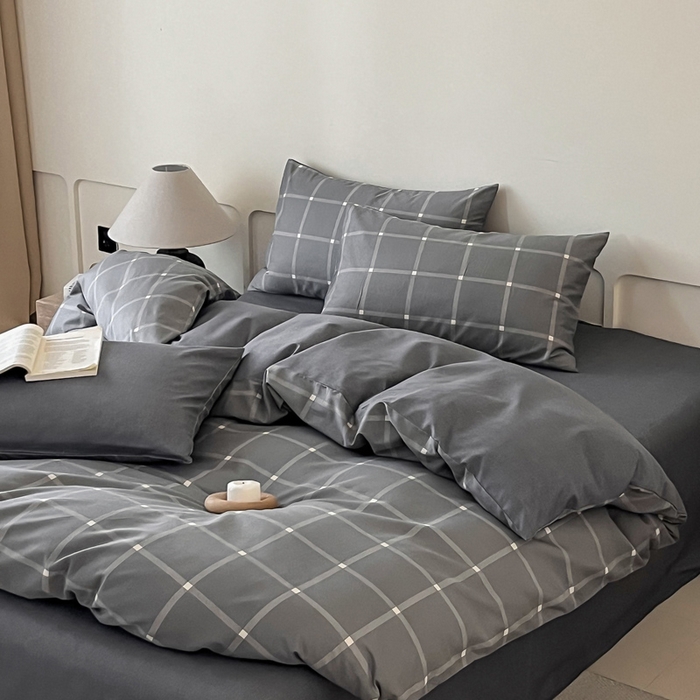 91家纺网 家纺一手货源 找家纺 涵宸家纺 2026新款全棉印花四件套-良品-场景二 麦田-灰