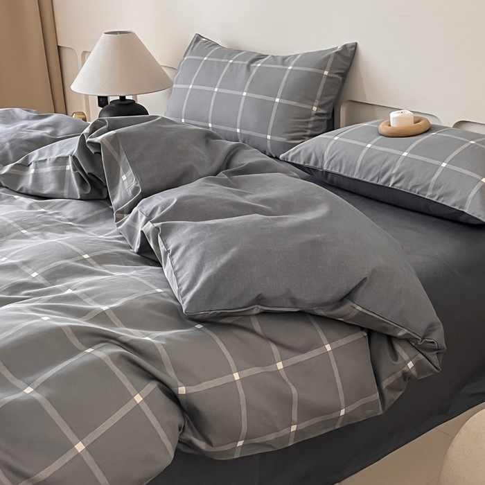 91家纺网 家纺一手货源 找家纺 涵宸家纺 2026新款全棉印花四件套-良品-场景二 麦田-灰