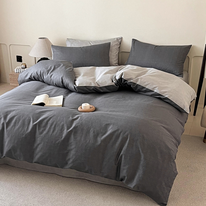 91家纺网 家纺一手货源 找家纺 涵宸家纺 2026新款全棉印花四件套-良品-场景二 云纹-深浅灰