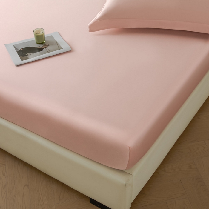 91家纺网 家纺一手货源 找家纺 涵宸家纺 2026新款纯色天丝棉单床笠-场景一 床笠-玫瑰粉