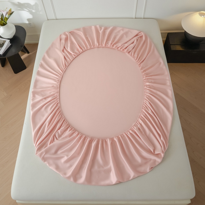 91家纺网 家纺一手货源 找家纺 涵宸家纺 2026新款纯色天丝棉单床笠-场景一 床笠-玫瑰粉