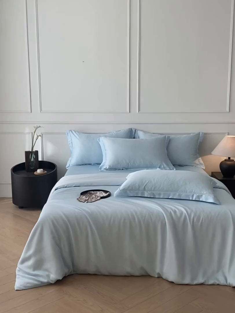 91家纺网 家纺一手货源 找家纺 涵宸家纺 2026新款纯色天丝棉四件套-场景一 海天兰