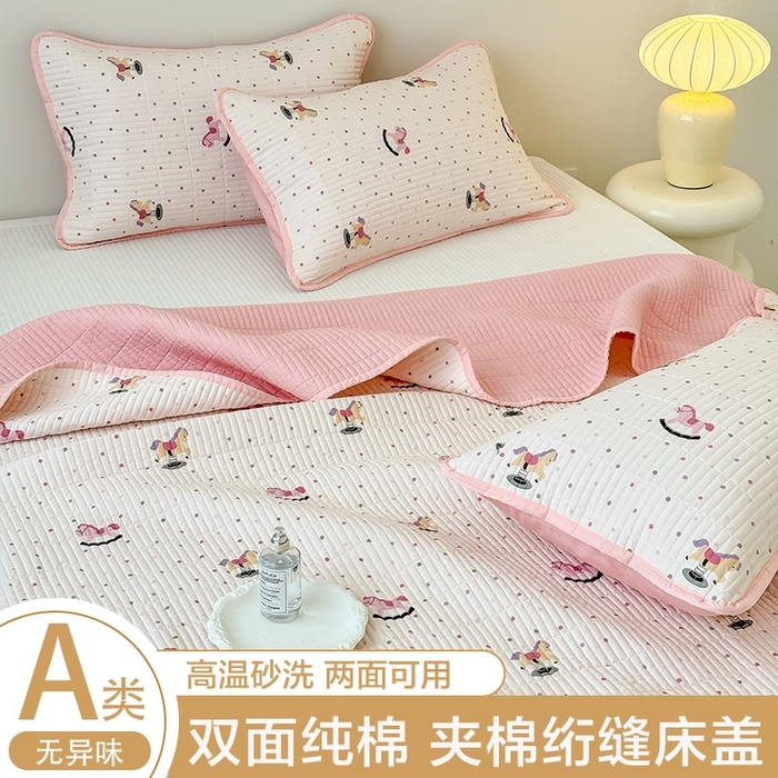 91家纺网 家纺一手货源 找家纺 （总）橙子家居 2025新款双面全棉纯棉砂洗夹棉床盖三件套