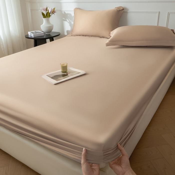 涵宸家纺 2026新款纯色天丝棉单床笠-场景一 床笠-奶茶杏