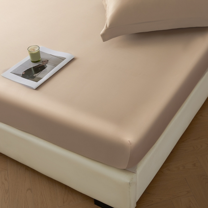 91家纺网 家纺一手货源 找家纺 涵宸家纺 2026新款纯色天丝棉单床笠-场景一 床笠-奶茶杏