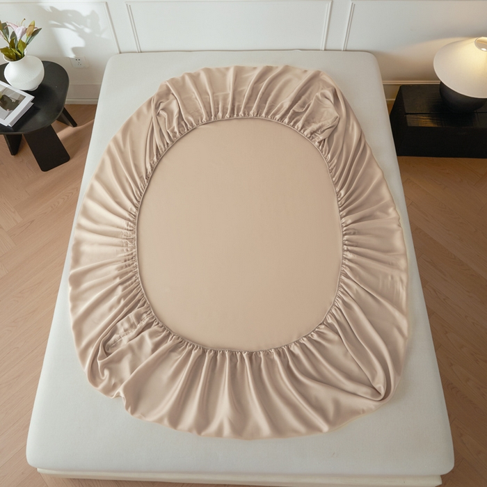 91家纺网 家纺一手货源 找家纺 涵宸家纺 2026新款纯色天丝棉单床笠-场景一 床笠-奶茶杏