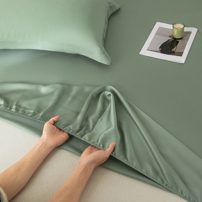 91家纺网 家纺一手货源 找家纺 涵宸家纺 2026新款纯色天丝棉单床笠-场景一 床笠-赛琳绿