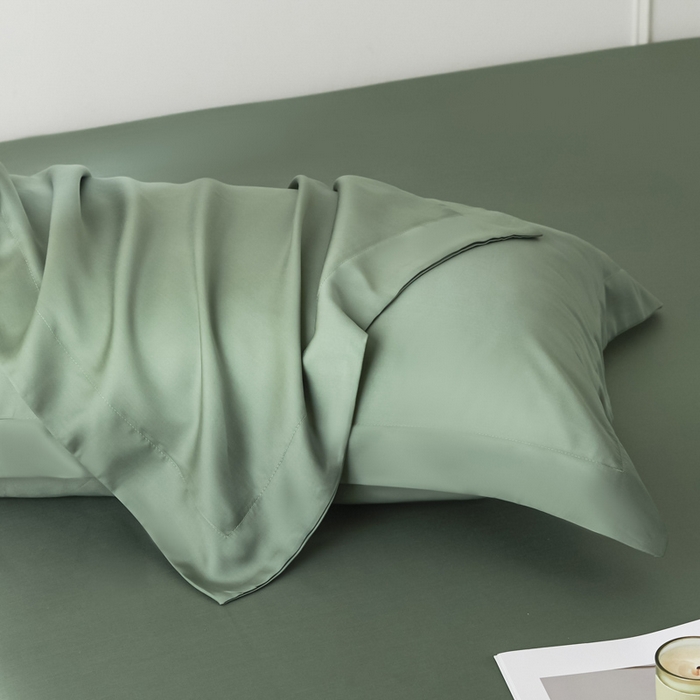 91家纺网 家纺一手货源 找家纺 涵宸家纺 2026新款纯色天丝棉单床笠-场景一 床笠-赛琳绿