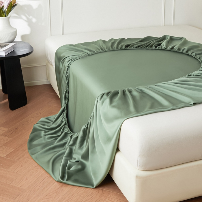 91家纺网 家纺一手货源 找家纺 涵宸家纺 2026新款纯色天丝棉单床笠-场景一 床笠-赛琳绿