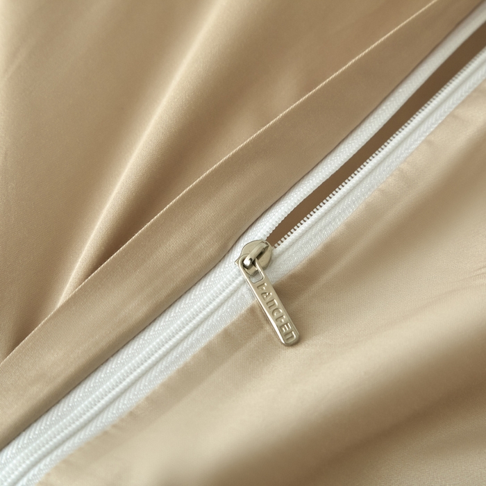 91家纺网 家纺一手货源 找家纺 涵宸家纺 2026新款纯色天丝棉四件套-场景一 赛琳绿+奶茶杏