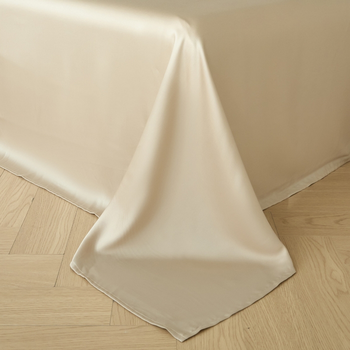 91家纺网 家纺一手货源 找家纺 涵宸家纺 2026新款纯色天丝棉四件套-场景一 赛琳绿+奶茶杏