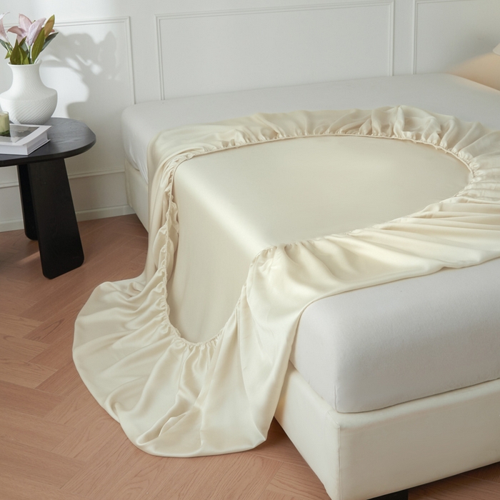 91家纺网 家纺一手货源 找家纺 涵宸家纺 2026新款纯色天丝棉单床笠-场景一 床笠-象牙白