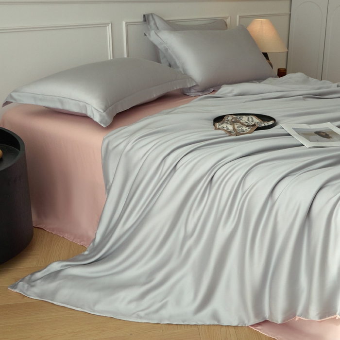 涵宸家纺 2026新款纯色天丝棉四件套-场景一 时尚灰+玫瑰粉