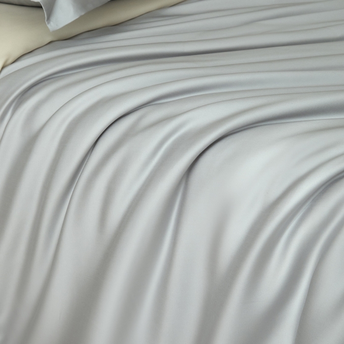 91家纺网 家纺一手货源 找家纺 涵宸家纺 2026新款纯色天丝棉四件套-场景一 时尚灰+象牙白