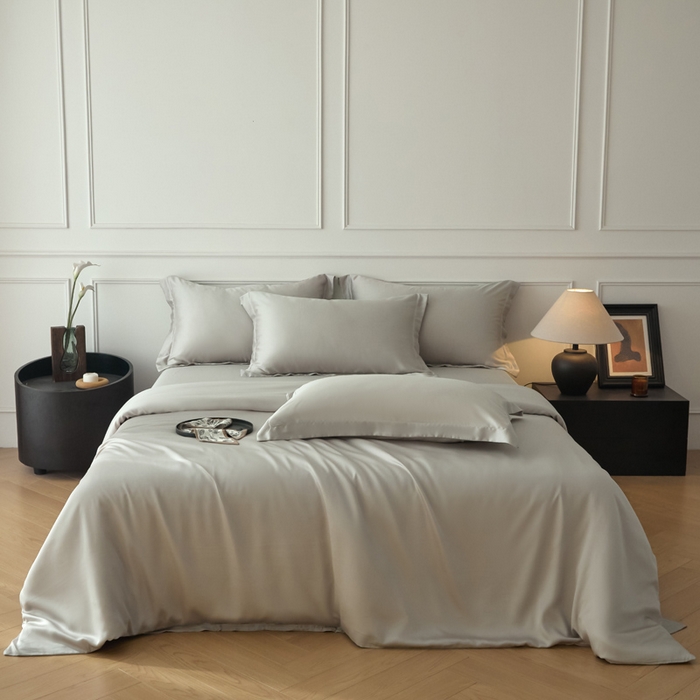 91家纺网 家纺一手货源 找家纺 涵宸家纺 2026新款纯色天丝棉四件套-场景一 太空灰