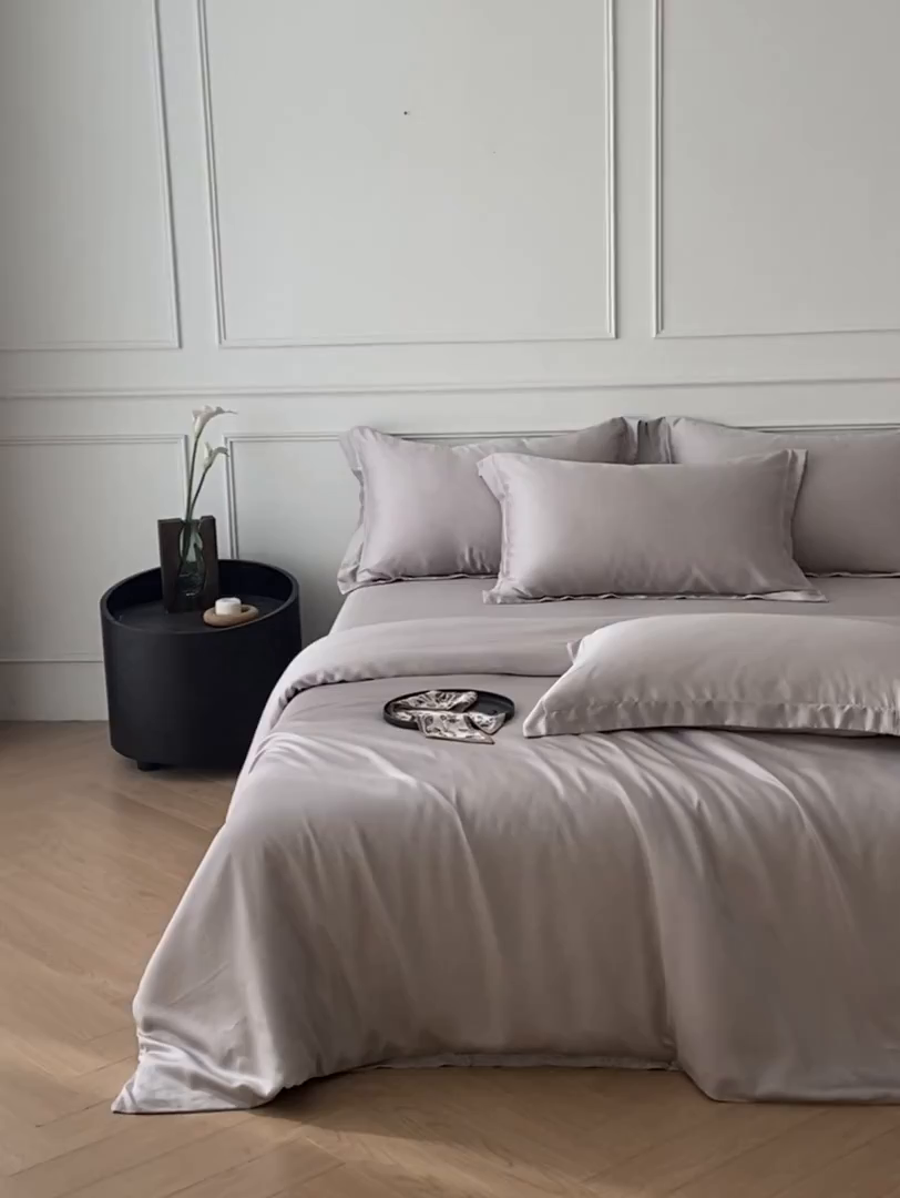91家纺网 家纺一手货源 找家纺 涵宸家纺 2026新款纯色天丝棉四件套-场景一 太空灰