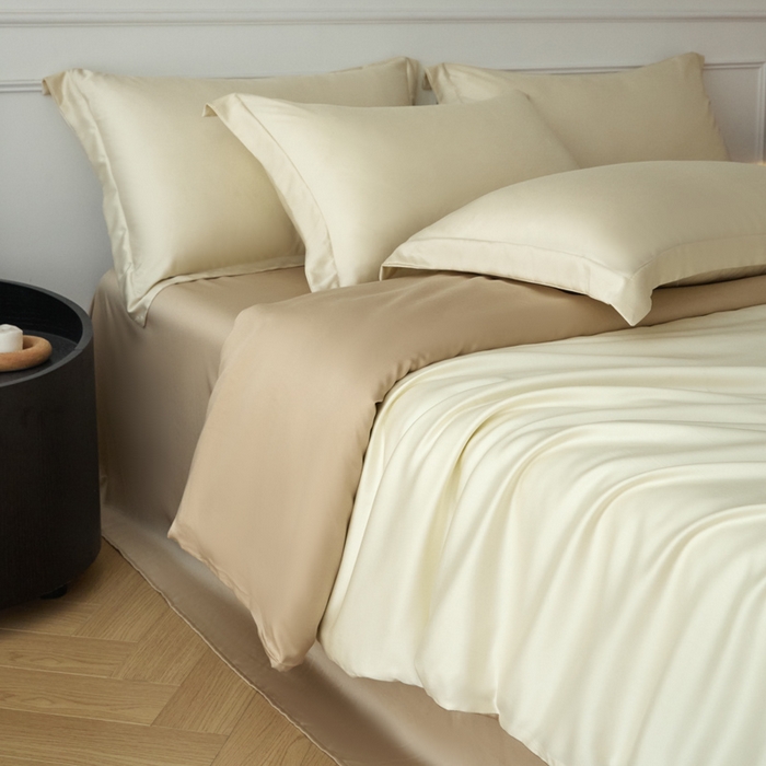 涵宸家纺 2026新款纯色天丝棉单被套-场景一 象牙白+奶茶杏