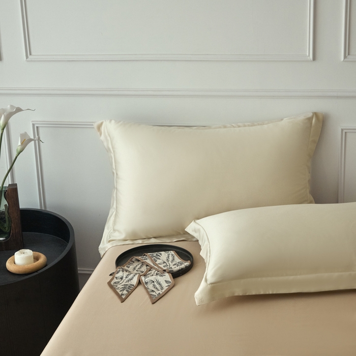 91家纺网 家纺一手货源 找家纺 涵宸家纺 2026新款纯色天丝棉单被套-场景一 象牙白+奶茶杏