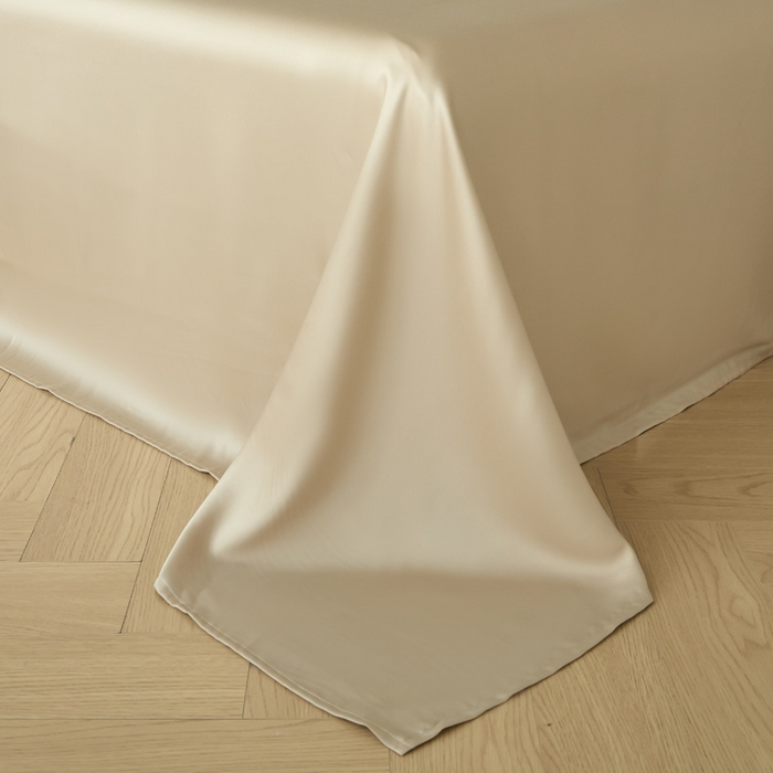 91家纺网 家纺一手货源 找家纺 涵宸家纺 2026新款纯色天丝棉四件套-场景一 象牙白+奶茶杏