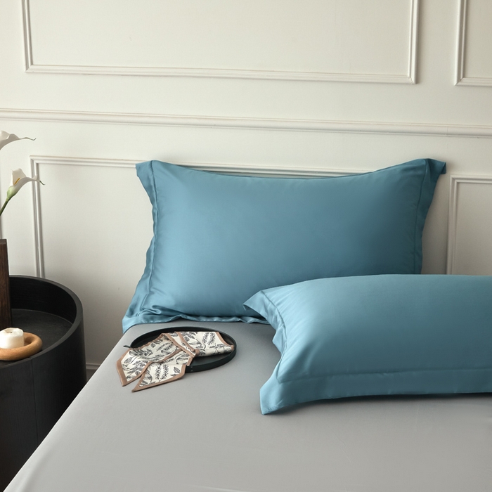 91家纺网 家纺一手货源 找家纺 涵宸家纺 2026新款纯色天丝棉四件套-场景一 星耀兰+时尚灰