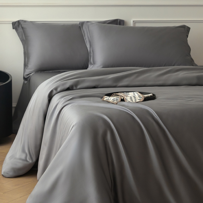 91家纺网 家纺一手货源 找家纺 涵宸家纺 2026新款纯色天丝棉单被套-场景一 星夜灰