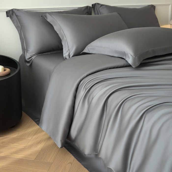 91家纺网 家纺一手货源 找家纺 涵宸家纺 2026新款纯色天丝棉四件套-场景一 星夜灰