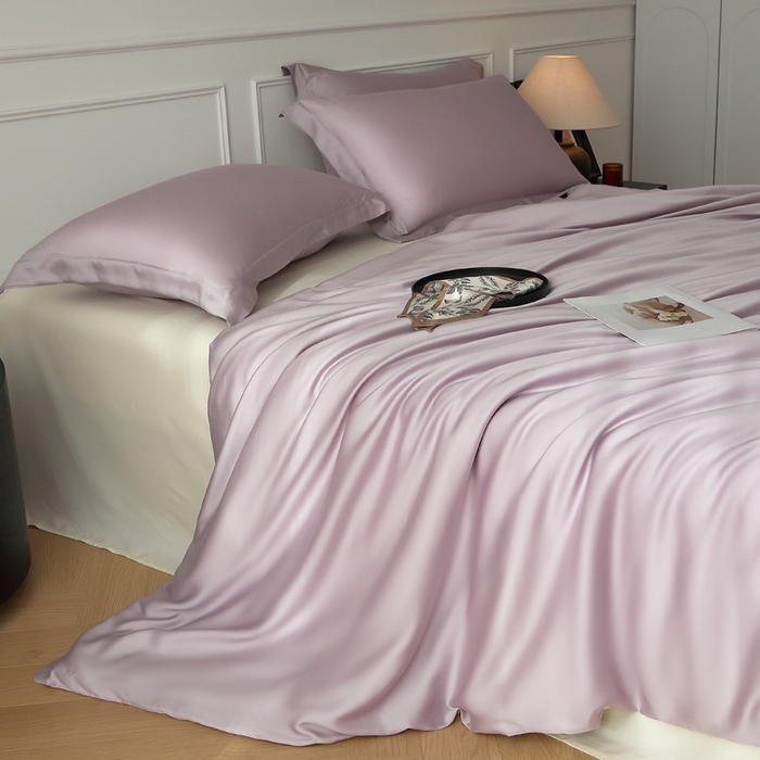 91家纺网 家纺一手货源 找家纺 涵宸家纺 2026新款纯色天丝棉单被套-场景一 紫语+象牙白