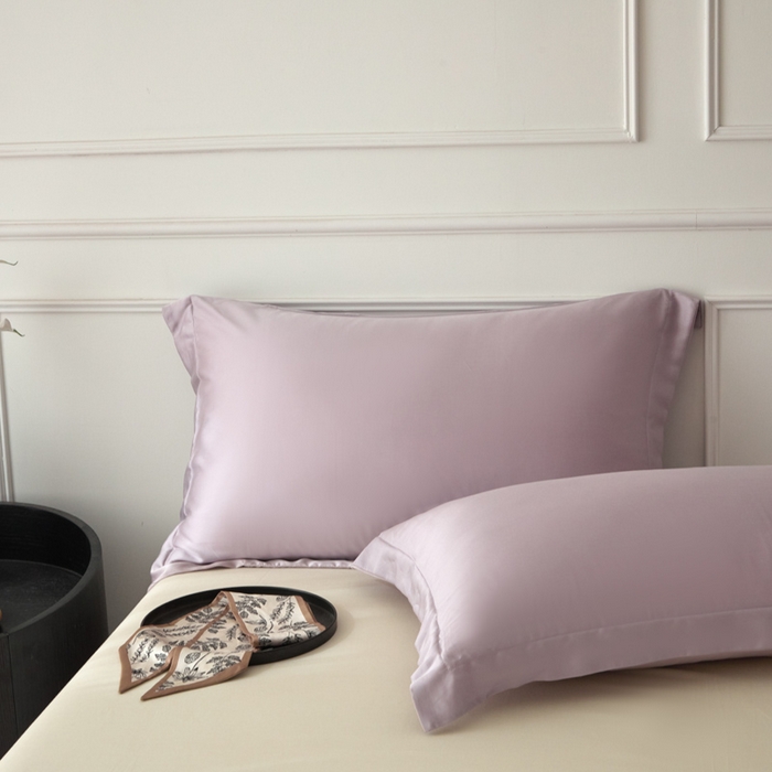 91家纺网 家纺一手货源 找家纺 涵宸家纺 2026新款纯色天丝棉四件套-场景一 紫语+象牙白