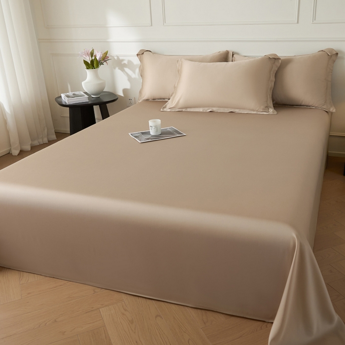 91家纺网 家纺一手货源 找家纺 涵宸家纺 2026新款纯色天丝棉单床单-场景一 床单-奶茶杏