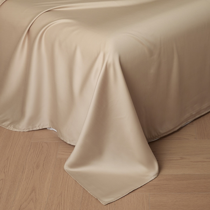 91家纺网 家纺一手货源 找家纺 涵宸家纺 2026新款纯色天丝棉单床单-场景一 床单-奶茶杏