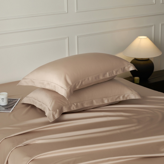 91家纺网 家纺一手货源 找家纺 涵宸家纺 2026新款纯色天丝棉单床单-场景一 床单-奶茶杏