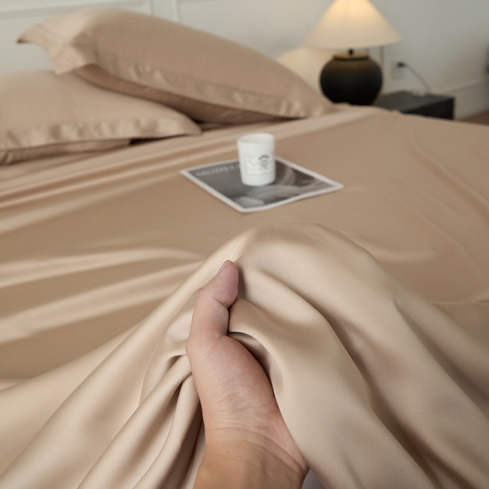 91家纺网 家纺一手货源 找家纺 涵宸家纺 2026新款纯色天丝棉单床单-场景一 床单-奶茶杏