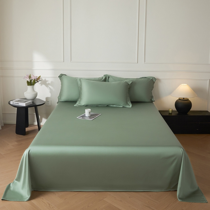 91家纺网 家纺一手货源 找家纺 涵宸家纺 2026新款纯色天丝棉单床单-场景一 床单-赛琳绿