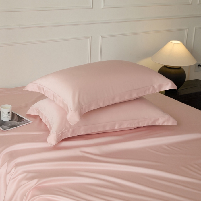 91家纺网 家纺一手货源 找家纺 涵宸家纺 2026新款纯色天丝棉单枕套-场景一 枕套-玫瑰粉