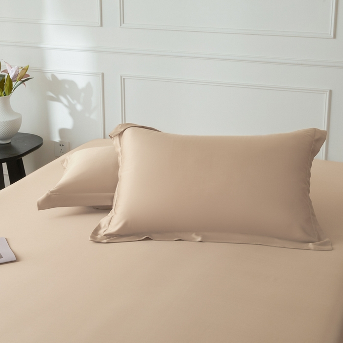 91家纺网 家纺一手货源 找家纺 涵宸家纺 2026新款纯色天丝棉单枕套-场景一 枕套-奶茶杏