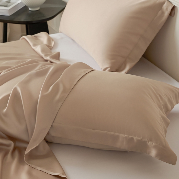 91家纺网 家纺一手货源 找家纺 涵宸家纺 2026新款纯色天丝棉单枕套-场景一 枕套-奶茶杏