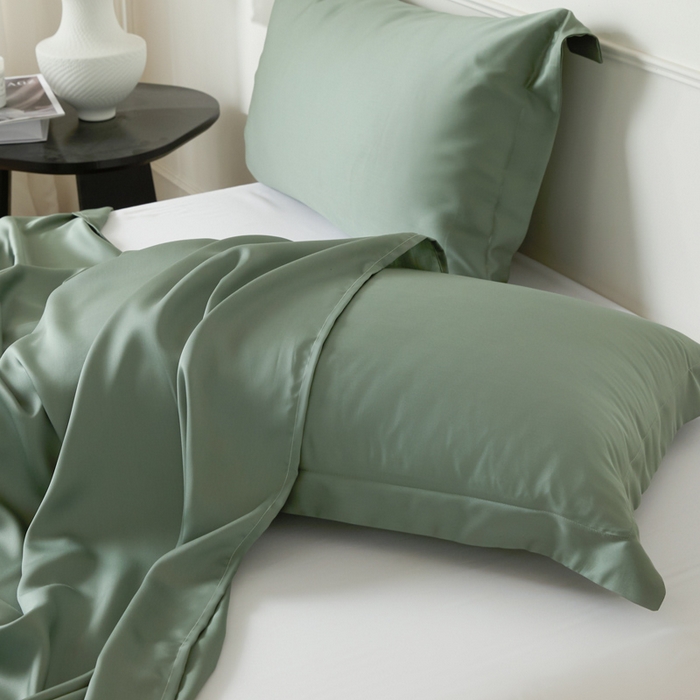 91家纺网 家纺一手货源 找家纺 涵宸家纺 2026新款纯色天丝棉单枕套-场景一 枕套-赛琳绿