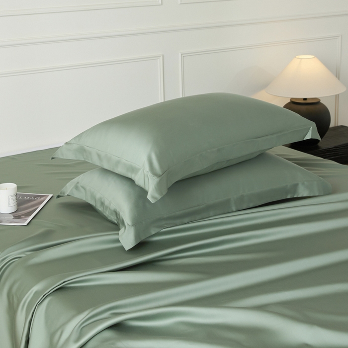 91家纺网 家纺一手货源 找家纺 涵宸家纺 2026新款纯色天丝棉单枕套-场景一 枕套-赛琳绿