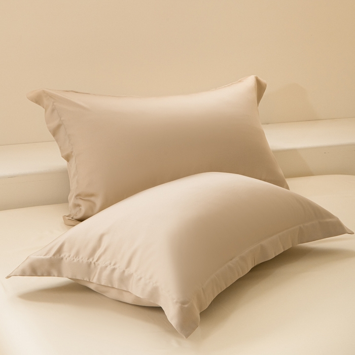 91家纺网 家纺一手货源 找家纺 涵宸家纺 2026新款纯色天丝棉四件套-场景二 奶茶杏+象牙白