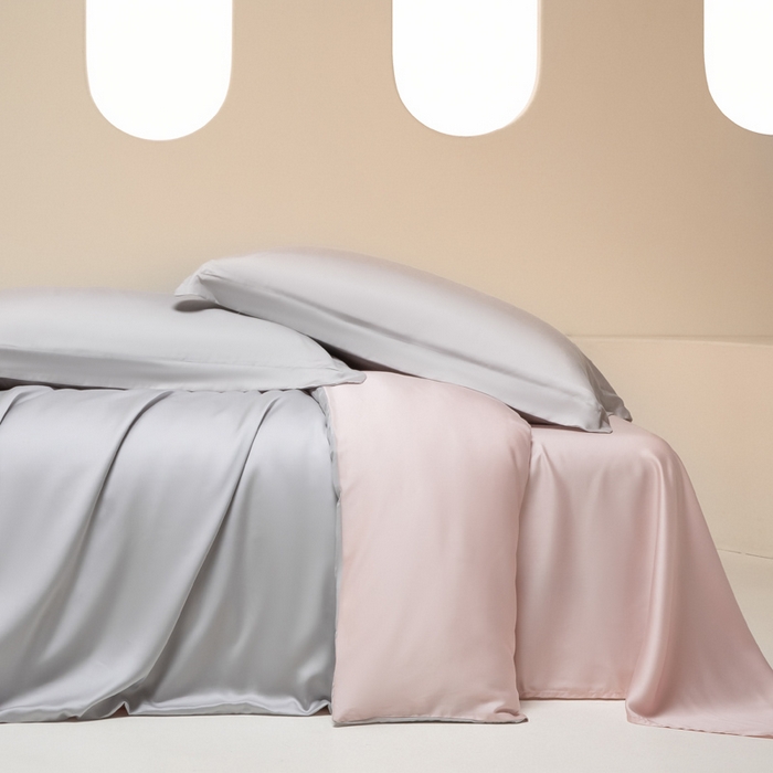 涵宸家纺 2026新款纯色天丝棉四件套-场景二 时尚灰+玫瑰粉